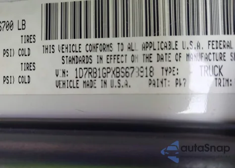 2011 Ram Ram 1500 Slt из США, поврежденный, VIN 1D7RB1GPXBS673918